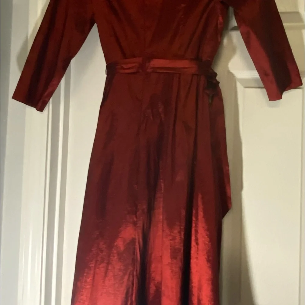 Alex Evenings Metallic Portrait Collar Long Sleeve Dress in Rich Burgundy - Picture 6 of 16